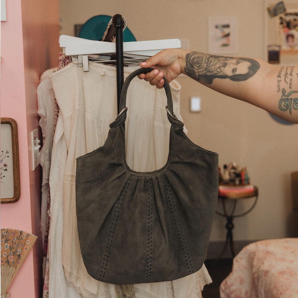 Free People Olive Green Suede Tote